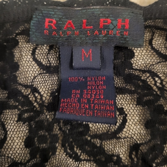 Vintage Y2K Ralph Lauren Black Lace Long Sleeve Shirt With Satin Belt Sz Medium - Picture 3 of 6